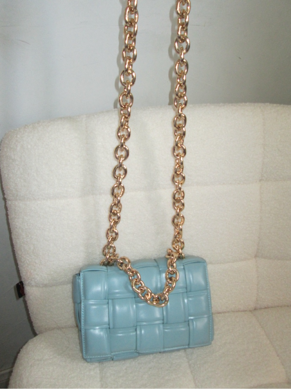 Blue Woven Leather Chain Shoulder Bag - Picture 2 of 4